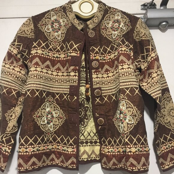 VINTAGE FLASHBACK PATTERN EMBELLISHED JACKETS SIZE S - Picture 3 of 9
